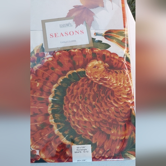 Bardwil Seasons Turkey Pumpkin Thanksgiving Table Cloth Rectangle 60"x 120" Vtg - Picture 6 of 10